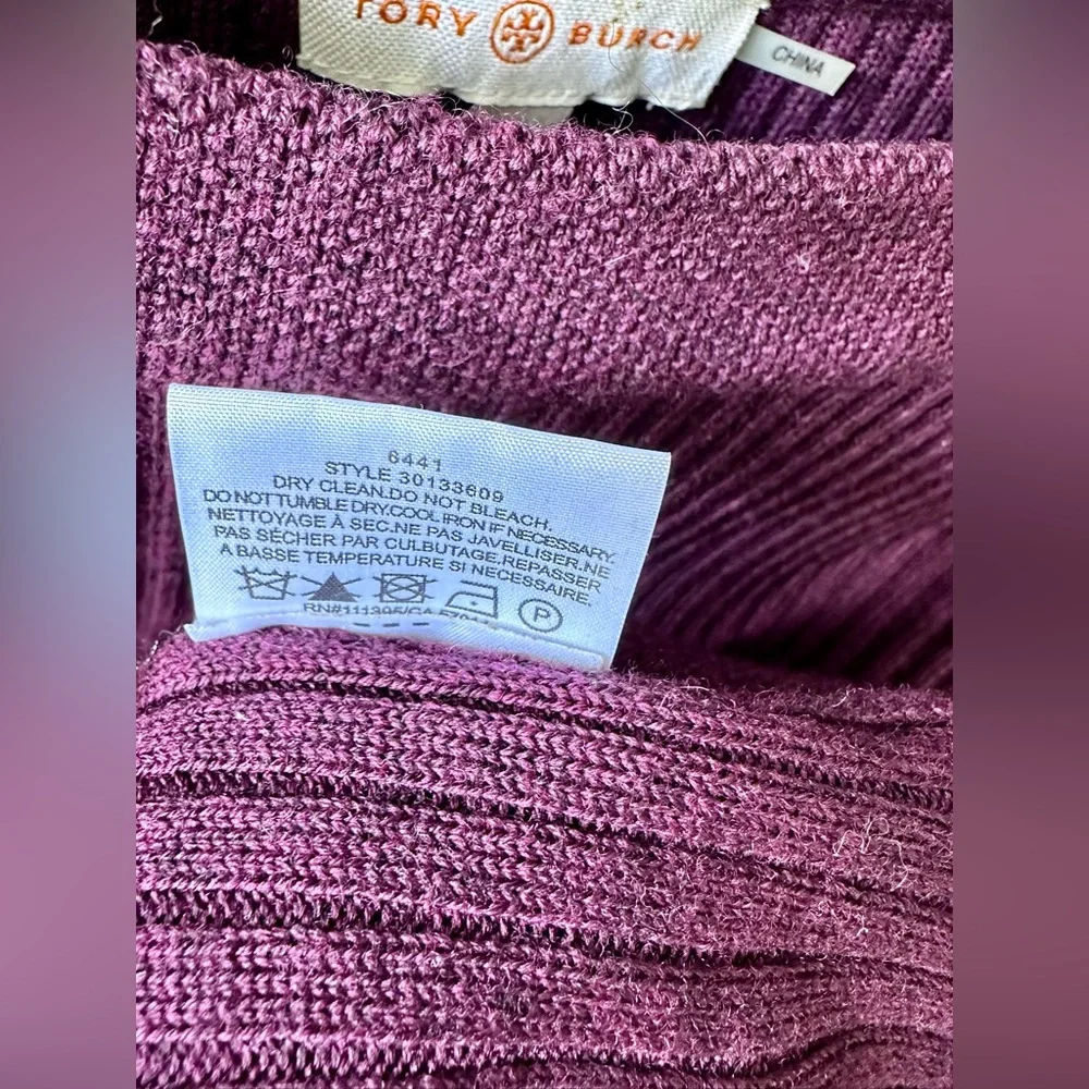 EUC Tory Burch Ramona Merino Peplum Sweater, Plum color, boat neck, size M